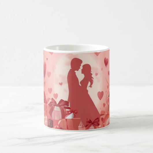 Romantic Couple Mug Valentine Gift with Hearts Ros Koffiemok (Center)