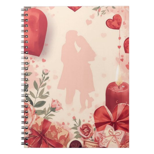Romantic Couple Notebook Valentine Gift with Ros Notitieboek (Voorkant)