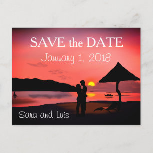 Romantic Couple on Beach bij ZSunset Save the Date Briefkaart