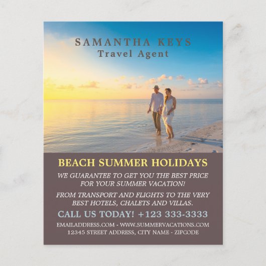 Romantic Couple on Beach, Travel Agent Advert Flyer (Voorkant)