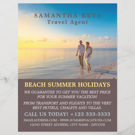 Romantic Couple on Beach, Travel Agent Advert Flyer (Voorkant)