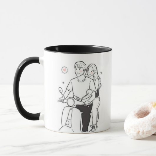 Romantic Couple on Scooter – Cute Minimalist Love  Mok (Met donut)