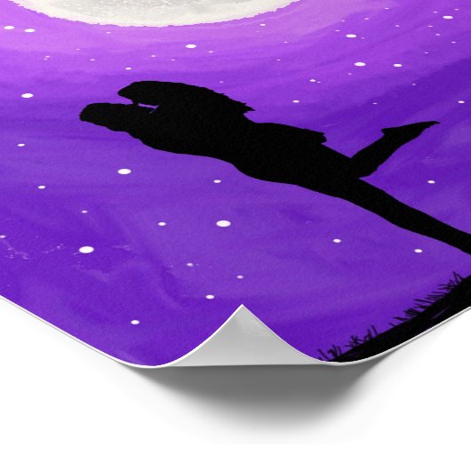 Romantic Couple Paars nacht Full Moon Stars Datum Poster (Hoek)