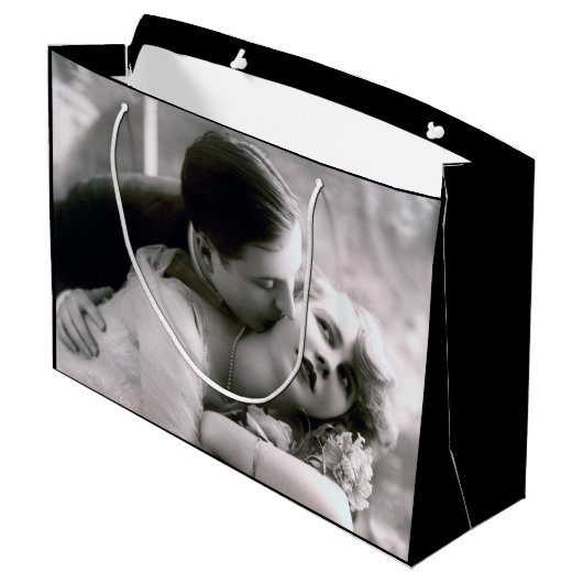 Romantic Couple Retro Foto Elegant Love Groot Cadeauzakje (Achterkant Gekanteld)