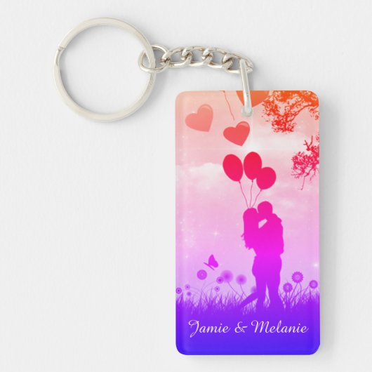 Romantic Couple Silhouette Love Art Personalised Sleutelhanger (Voorkant)