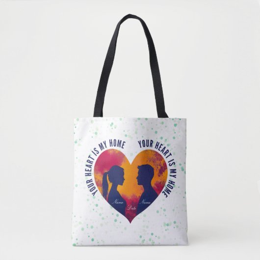 Romantic Couple Silhouette Sunset Heart Tote Bag (Voorkant)