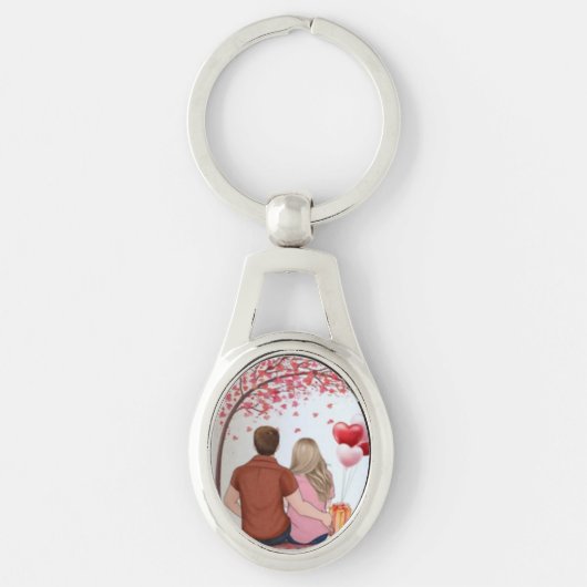 Romantic Couple Under Heart Tree Custom Keychain (Voorkant)