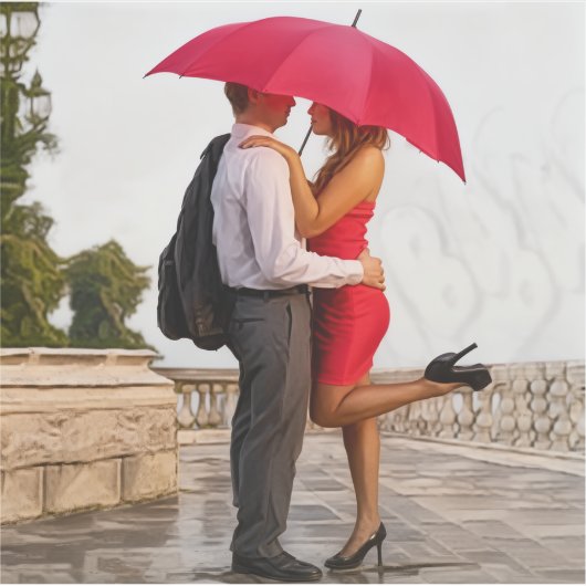 Romantic Couple Under Red Umbrella Sticker (Voorkant)