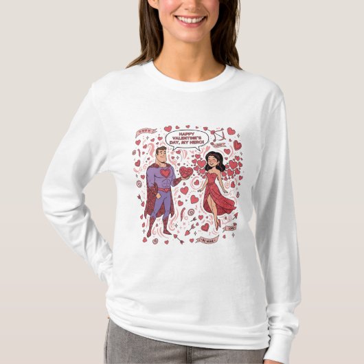 Romantic Couple Valentines Illustration T-Shirt (Voorkant)