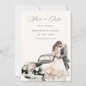 Romantic Couple Vintage Car Wedding Save the Date (Voorkant)