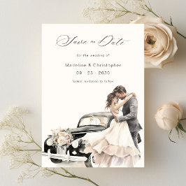 Romantic Couple Vintage Car Wedding Save the Date