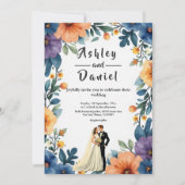 Romantic Couple Watercolor Floral Summer Wedding Kaart (Voorkant)