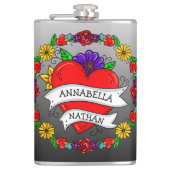 Romantic Couple's Gift | Kunst met Tattoo stijl Heupfles (Voorkant)