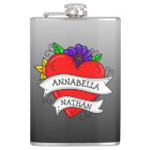 Romantic Couple's Gift | Kunst met Tattoo stijl Heupfles (Voorkant)