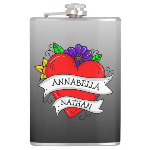 Romantic Couple's Gift Kunst met Tattoo stijl Heupfles