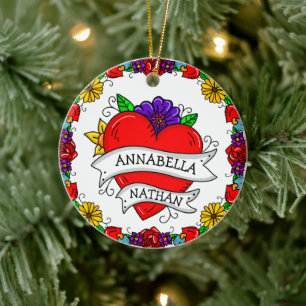 Romantic Couple's Gift Kunst met Tattoo stijl Keramisch Ornament