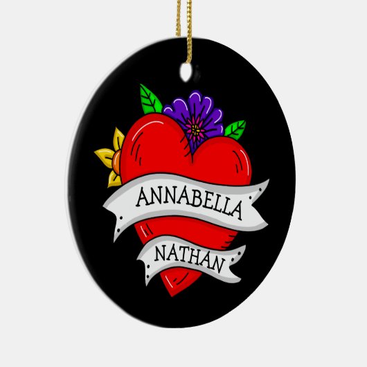 Romantic Couple's Gift | Kunst met Tattoo stijl Keramisch Ornament (Rechts)