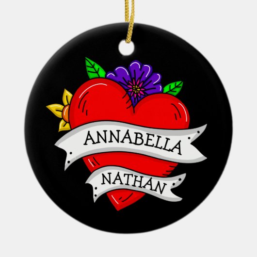 Romantic Couple's Gift | Kunst met Tattoo stijl Keramisch Ornament (Voorkant)