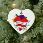 Romantic Couple's Gift | Kunst met Tattoo stijl Keramisch Ornament<br><div class="desc">Graffiti of tattoo stijl kunst met een hart van de cartoon en rozen en andere bloemen met gepersonaliseerde echtgenoten en de woorden "altijd en altijd" op de rug.</div>