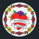 Romantic Couple's Gift | Kunst met Tattoo stijl Magneet<br><div class="desc">Graffiti of tattoo stijl kunst met een hart van de cartoon en bloemen met gepersonaliseerde echtgenoten en de woorden "altijd en altijd" op de rug.</div>