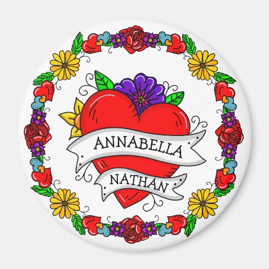 Romantic Couple's Gift | Kunst met Tattoo stijl Magneet (Voorkant)