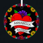 Romantic Couple's Gift | Kunst met Tattoo stijl Metalen Ornament<br><div class="desc">Graffiti of tattoo stijl kunst met een hart van de cartoon en rozen en andere bloemen met gepersonaliseerde echtgenoten en de woorden "altijd en altijd" op de rug.</div>