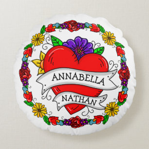 Romantic Couple's Gift Kunst met Tattoo stijl Rond Kussen