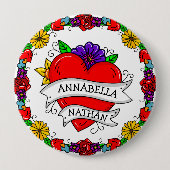 Romantic Couple's Gift | Kunst met Tattoo stijl Ronde Button 4,0 Cm (Voorkant)