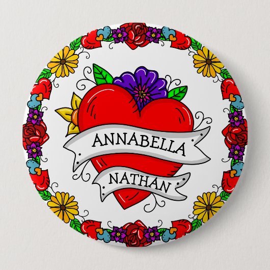 Romantic Couple's Gift | Kunst met Tattoo stijl Ronde Button 4,0 Cm (Voorkant)