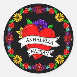 Romantic Couple's Gift   Kunst met Tattoo stijl Ronde Sticker