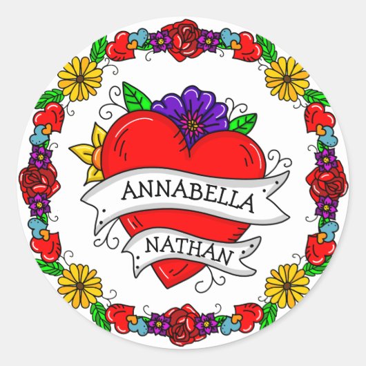 Romantic Couple's Gift | Kunst met Tattoo stijl Ronde Sticker (Voorkant)