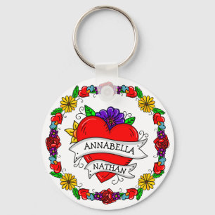 Romantic Couple's Gift Kunst met Tattoo stijl Sleutelhanger