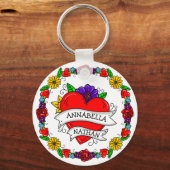 Romantic Couple's Gift | Kunst met Tattoo stijl Sleutelhanger (Voorkant)