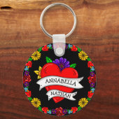 Romantic Couple's Gift | Kunst met Tattoo stijl Sleutelhanger (Voorkant)