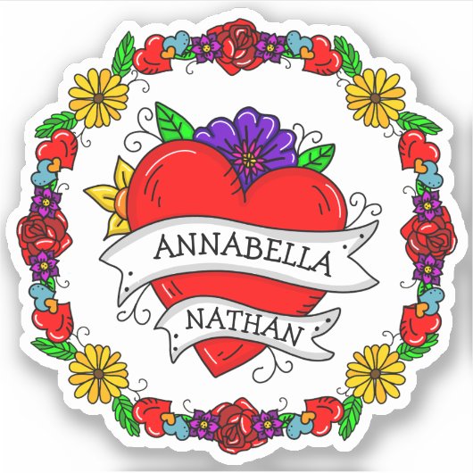 Romantic Couple's Gift | Kunst met Tattoo stijl Sticker (Voorkant)