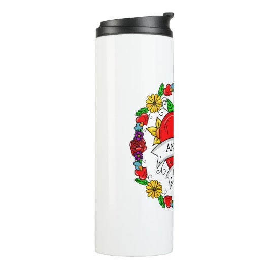 Romantic Couple's Gift | Kunst met Tattoo stijl Thermosbeker (Gedraaid links)