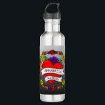 Romantic Couple's Gift | Kunst met Tattoo stijl Waterfles<br><div class="desc">Gepersonaliseerde Graffiti- of tattoo-stijl kunst met een cartoon hart en bloemen met persoonlijke partnernamen. Kute voor Valentijnsdag of een Jubileum of bruiloft cadeau.</div>