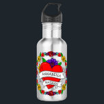 Romantic Couple's Gift | Kunst met Tattoo stijl Waterfles<br><div class="desc">Gepersonaliseerde Graffiti- of tattoo-stijl kunst met een cartoon hart en bloemen met persoonlijke partnernamen. Kute voor Valentijnsdag of een Jubileum of bruiloft cadeau.</div>