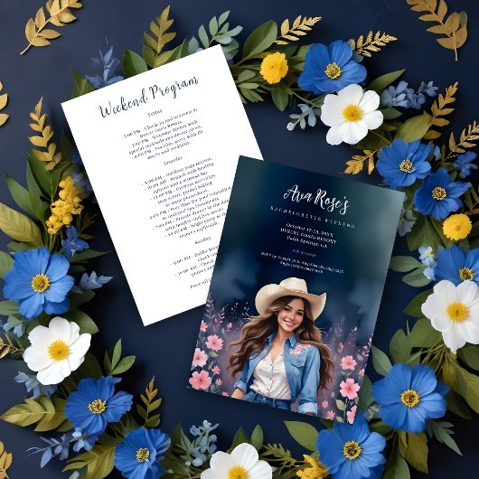 Romantic Cowgirl Pink Flowers Bachelorette Weekend Kaart