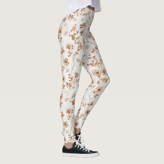 Romantic Cream Brown Floral  Leggings (Rechts)
