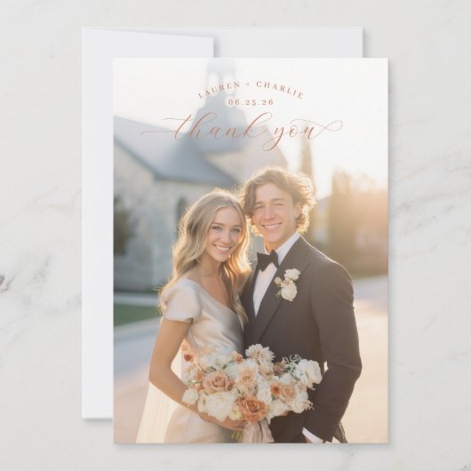 Romantic Cream Elegant Photo Bedankkaart (Voorkant)