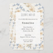 Romantic Cream Floral Blue Leaves Birthday Kaart (Voorkant / Achterkant)