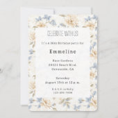 Romantic Cream Floral Blue Leaves Birthday Kaart (Voorkant)