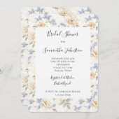 Romantic Cream Floral Blue Leaves Bridal Shower Kaart (Voorkant / Achterkant)