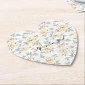 Romantic Cream Floral Blue Leaves Kartonnen Onderzetters (Gekanteld)