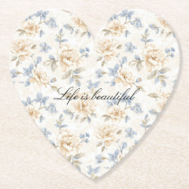 Romantic Cream Floral Blue Leaves Kartonnen Onderzetters