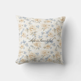 Romantic Cream Floral Blue Leaves Kussen