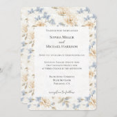 Romantic Cream Floral Blue Leaves Wedding Kaart (Voorkant / Achterkant)
