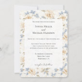 Romantic Cream Floral Blue Leaves Wedding Kaart (Voorkant)