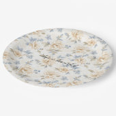 Romantic Cream Floral Blue Leaves Wedding Papieren Bordje (Gekanteld)